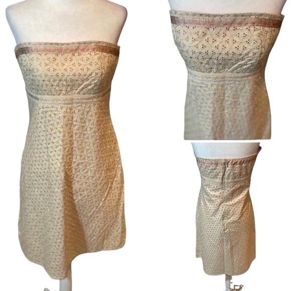 Y2K BOSTON PROPER 100% cotton eyelet detail strapless mini dress, SIZE 8 - Picture 2 of 10